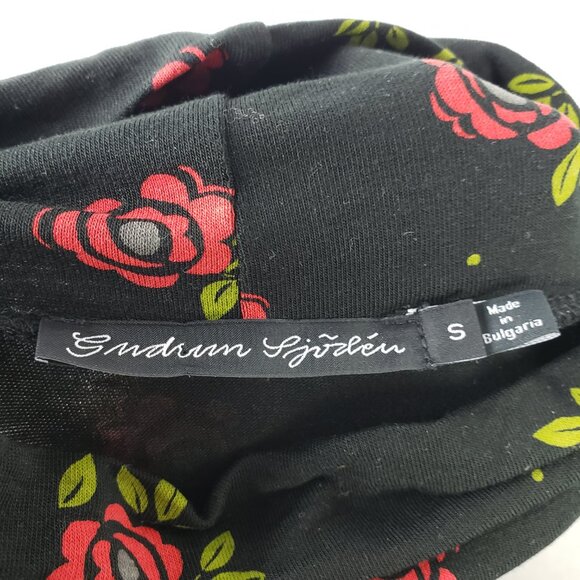 Gudrun Sjoden Dress Jersey Turtleneck Long Sleeve Floral Rose Print Black Size S - Picture 3 of 11